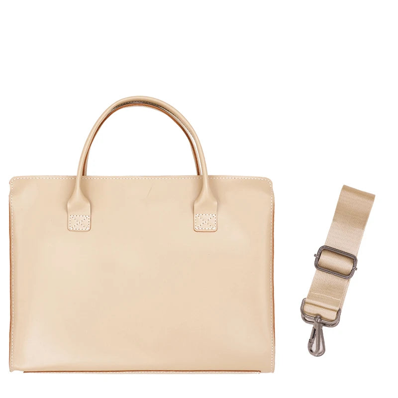 15.6 Inch PU Leather Laptop Bag for Women Beige