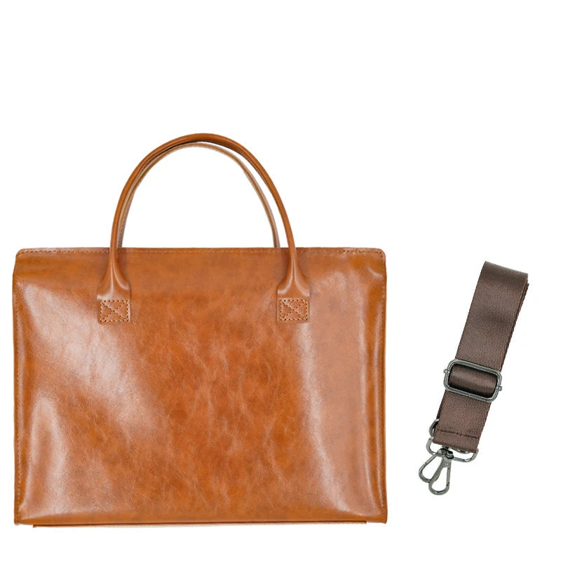 15.6 Inch PU Leather Laptop Bag for Women Brown