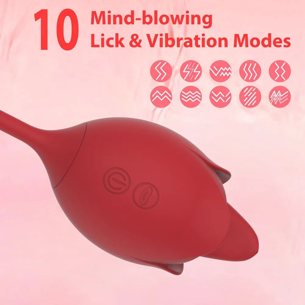2in1 Rose Vibrator Toy for Women Clitoral Licking Vibrator G-spot Thrusting Dildo Clit Nipple Tongue Vibrater Female Couple Sex