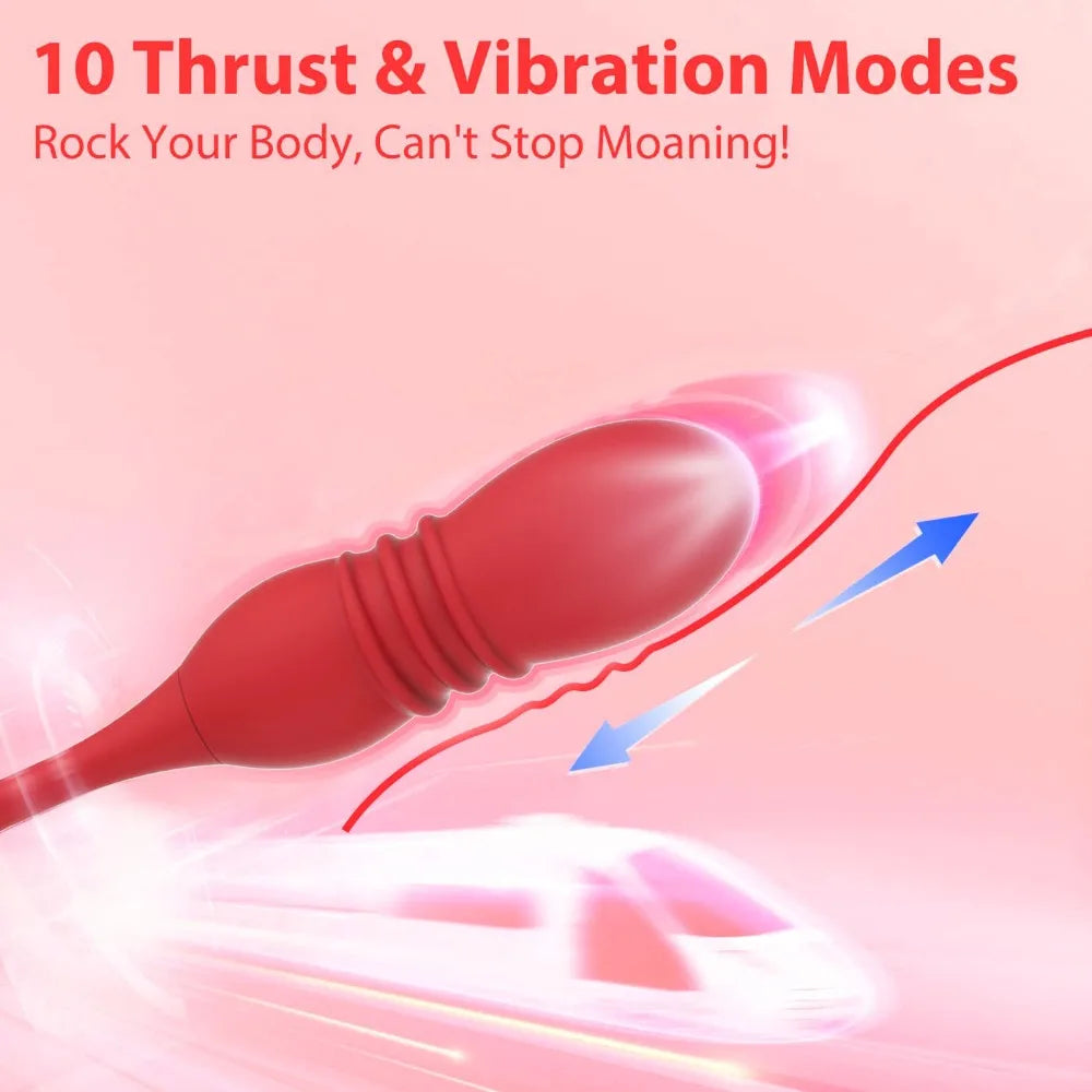 2in1 Rose Vibrator Toy for Women Clitoral Licking Vibrator G-spot Thrusting Dildo Clit Nipple Tongue Vibrater Female Couple Sex