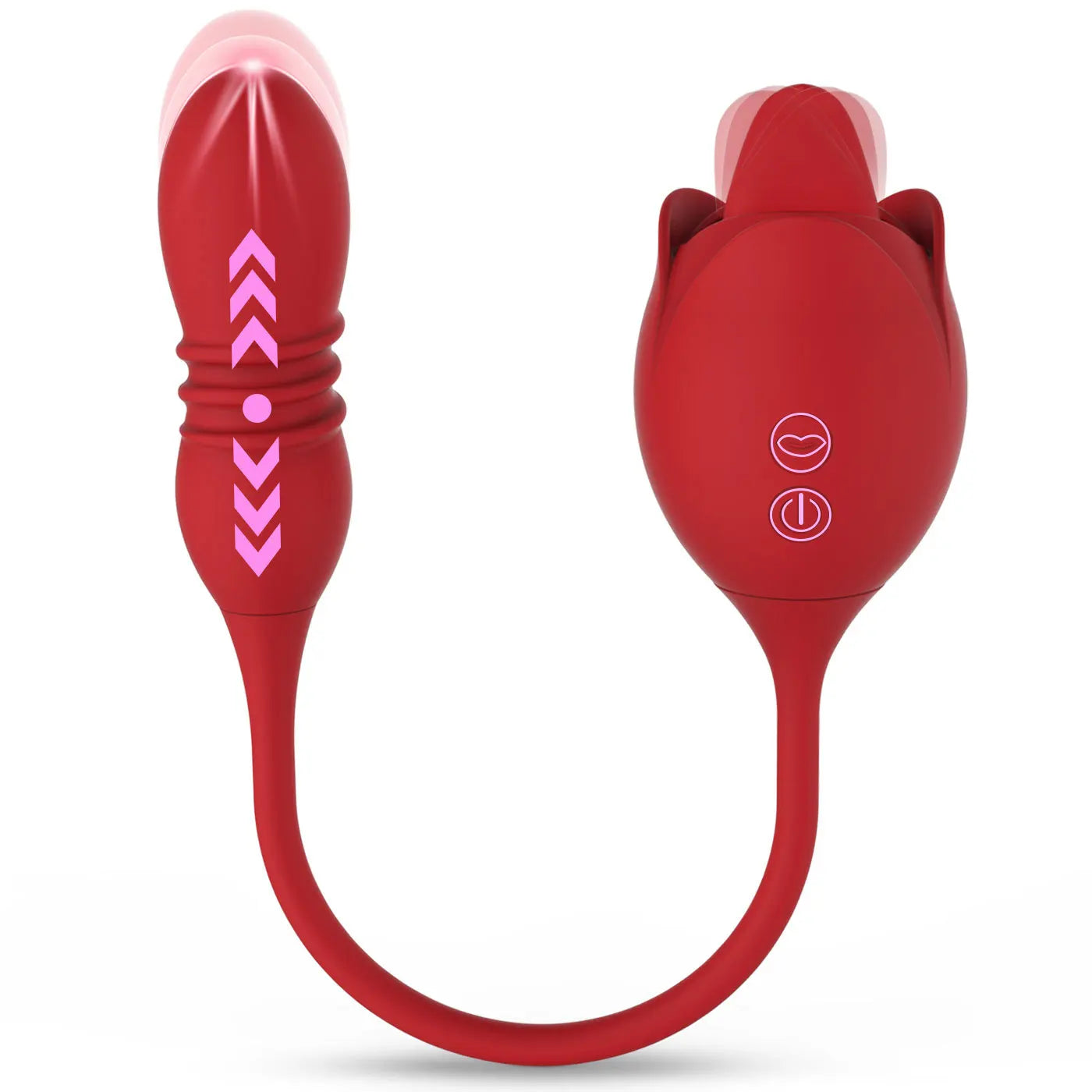 2in1 Rose Vibrator Toy for Women Clitoral Licking Vibrator G-spot Thrusting Dildo Clit Nipple Tongue Vibrater Female Couple Sex