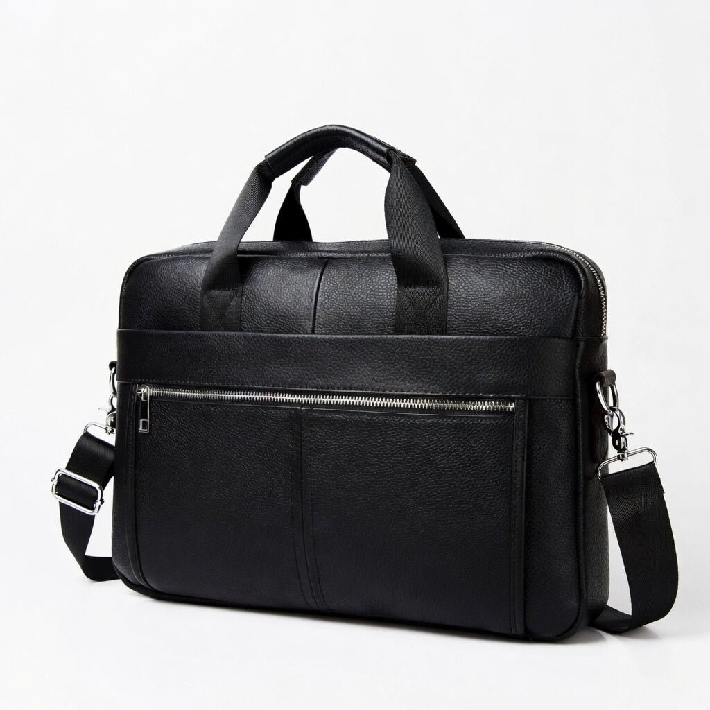 Premium Genuine Leather Laptop Bag for Men - 15.6 Inch Black