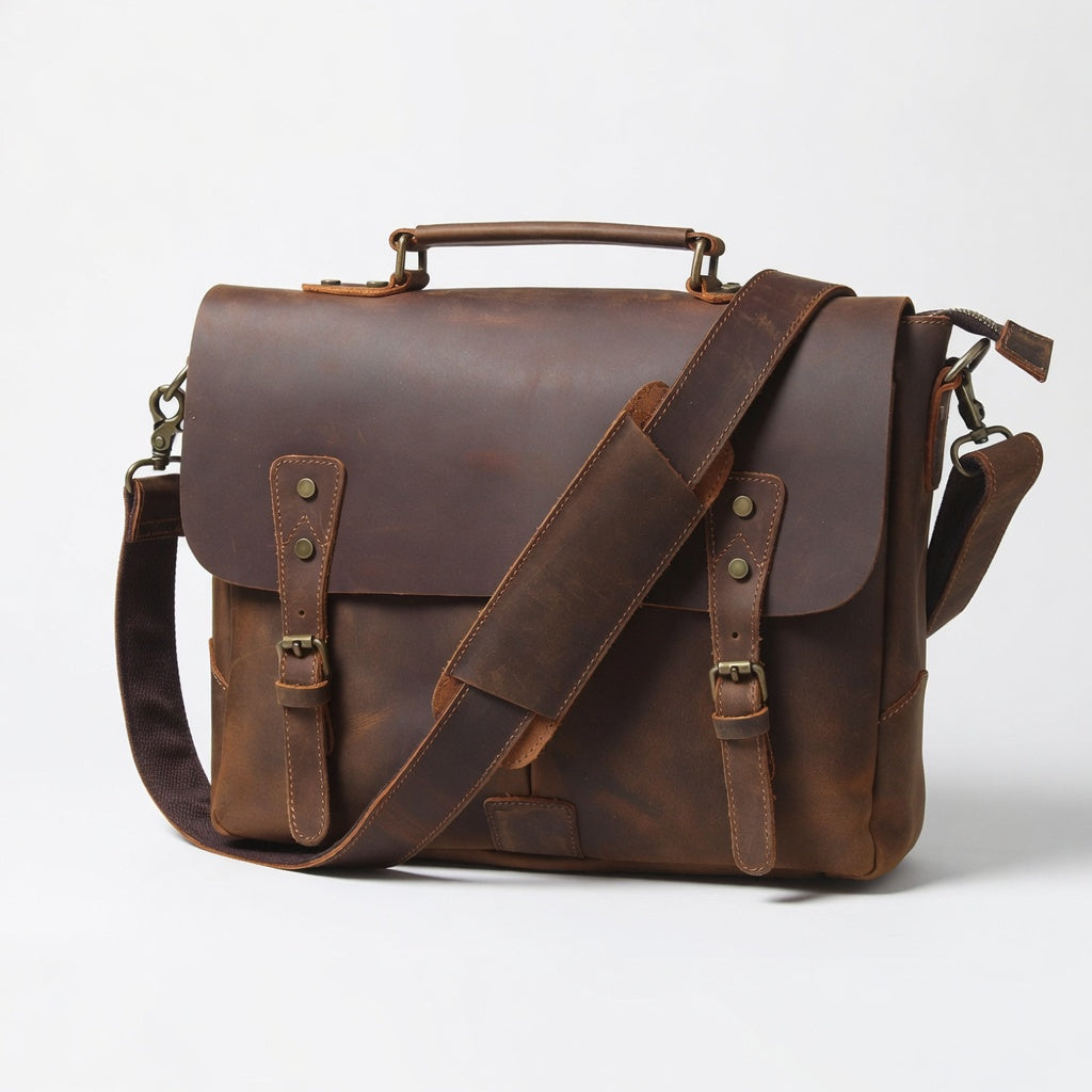 Men's 15" Genuine Leather Messenger Bag Brown