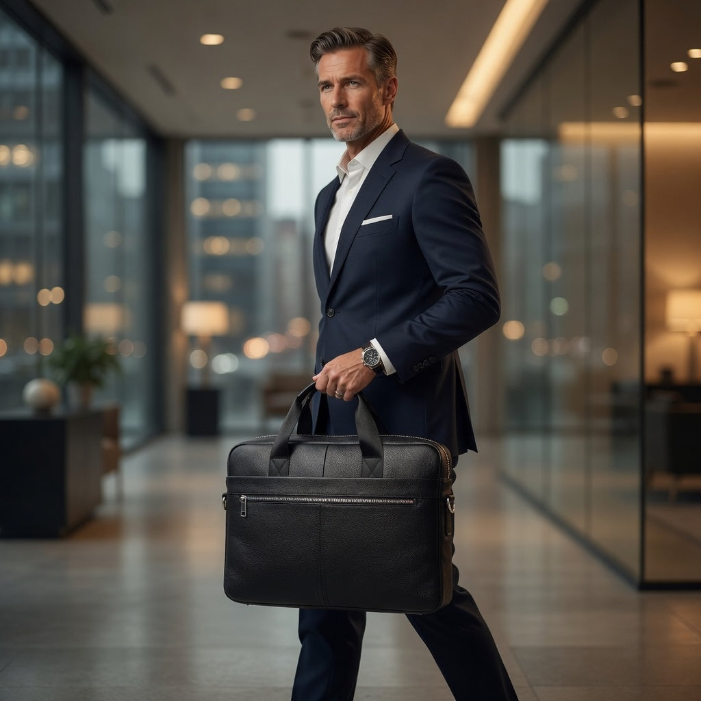 Premium Genuine Leather Laptop Bag for Men - 15.6 Inch