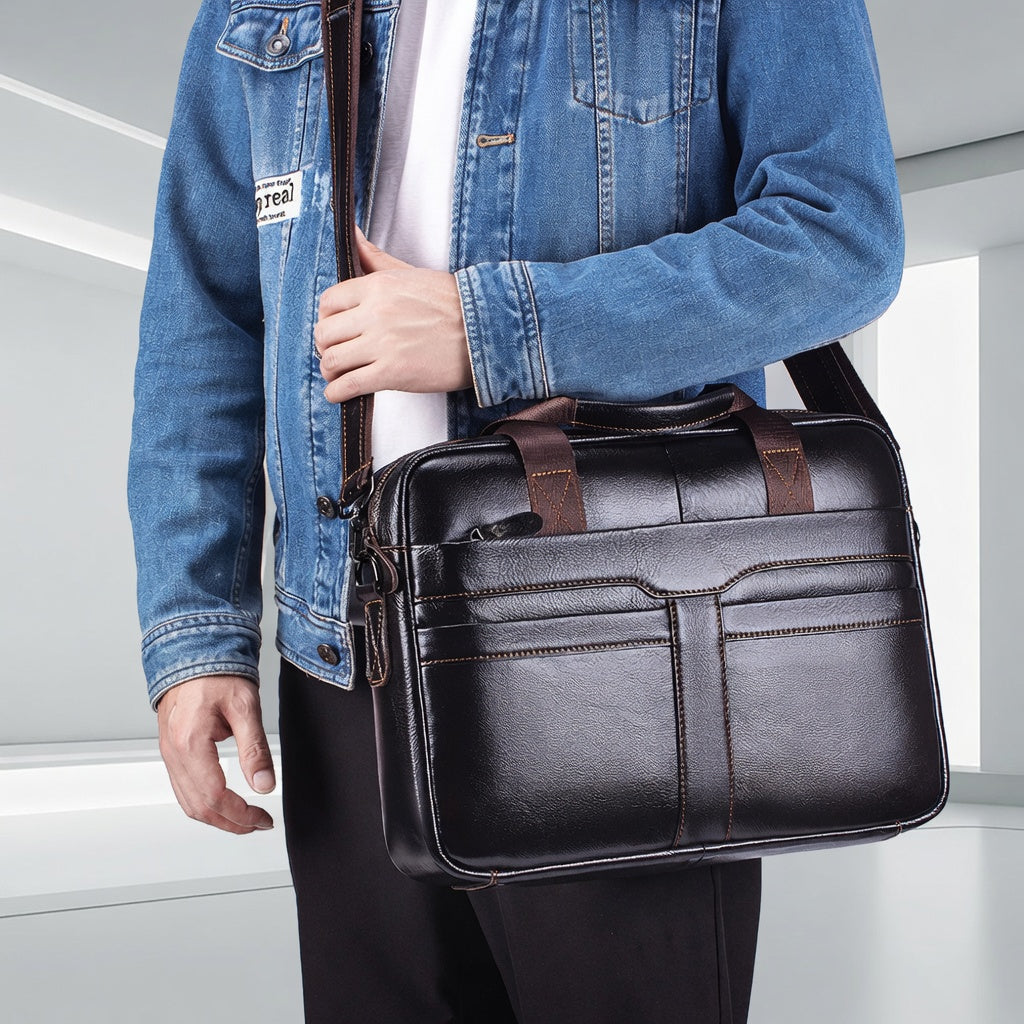 Men's Genuine Leather Laptop Briefcase 15.6