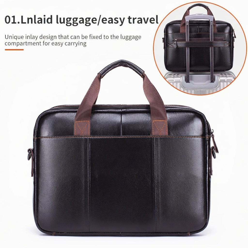 Men's Genuine Leather Laptop Briefcase 15.6