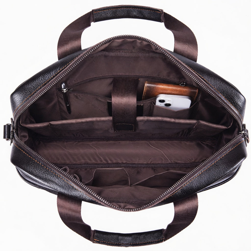 Men's Genuine Leather Laptop Briefcase 15.6