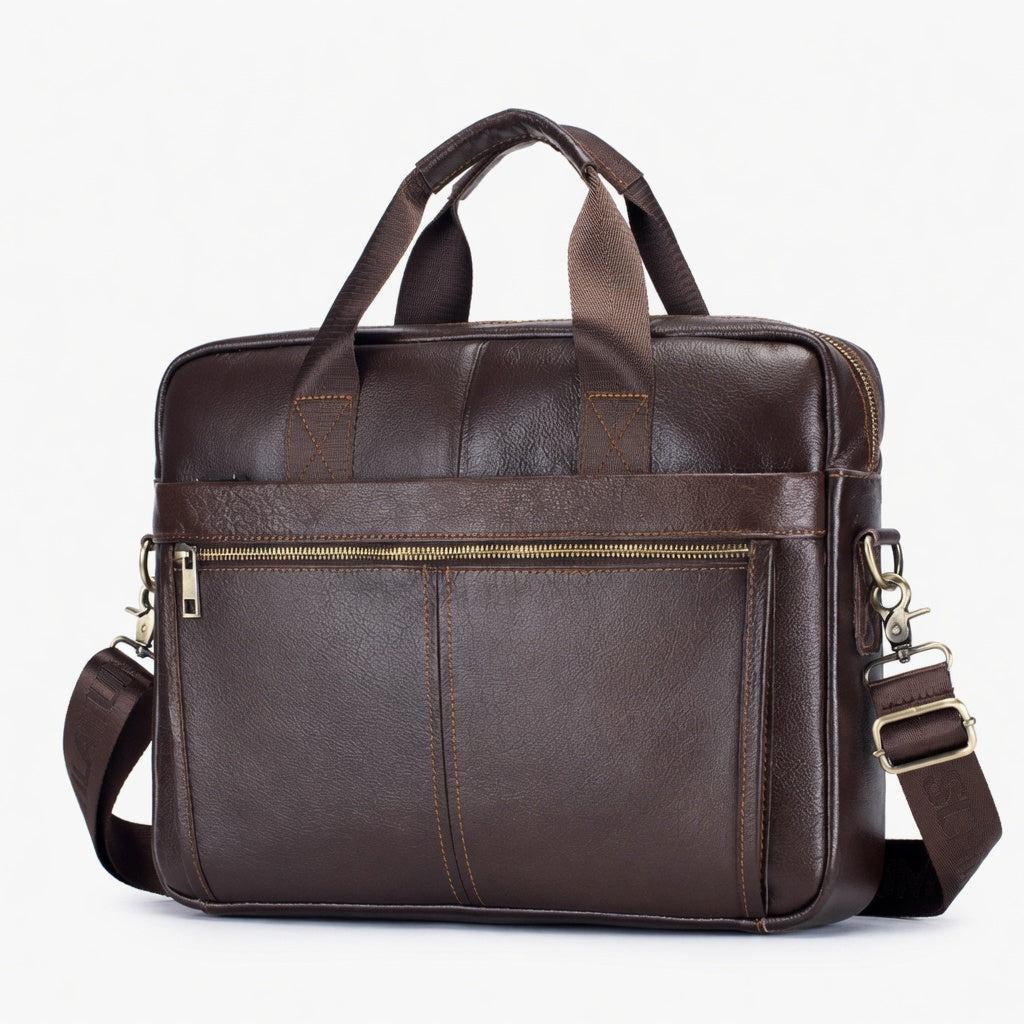 Premium Genuine Leather Laptop Bag for Men - 15.6 Inch Brown