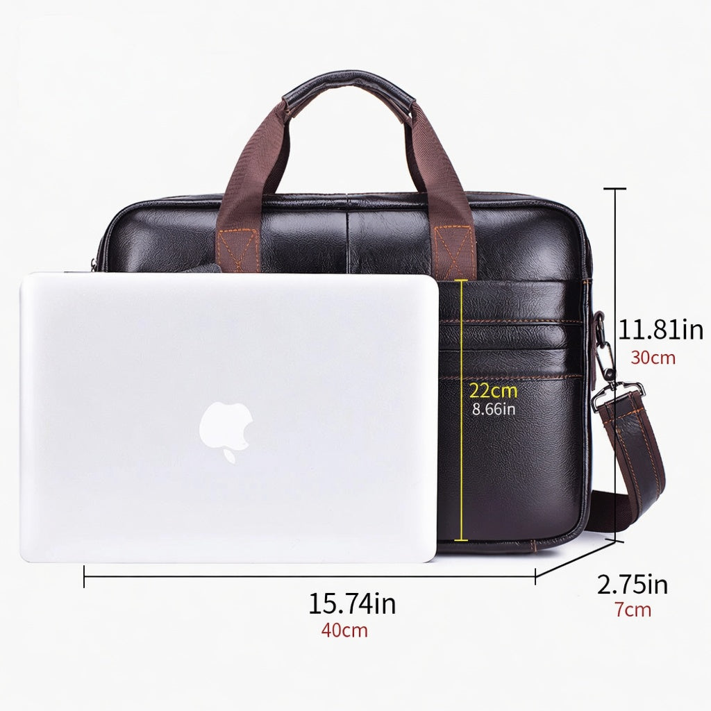 Men's Genuine Leather Laptop Briefcase 15.6