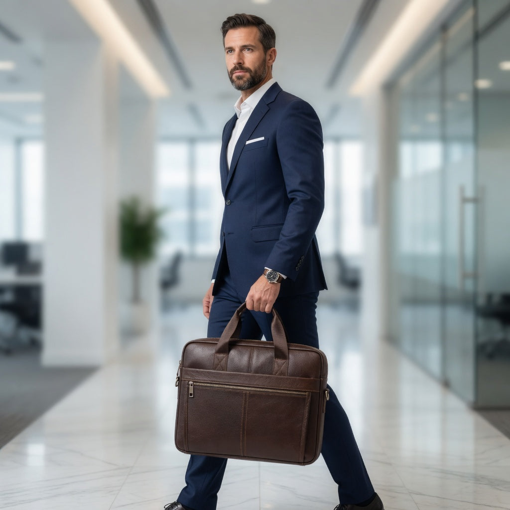 Premium Genuine Leather Laptop Bag for Men - 15.6 Inch