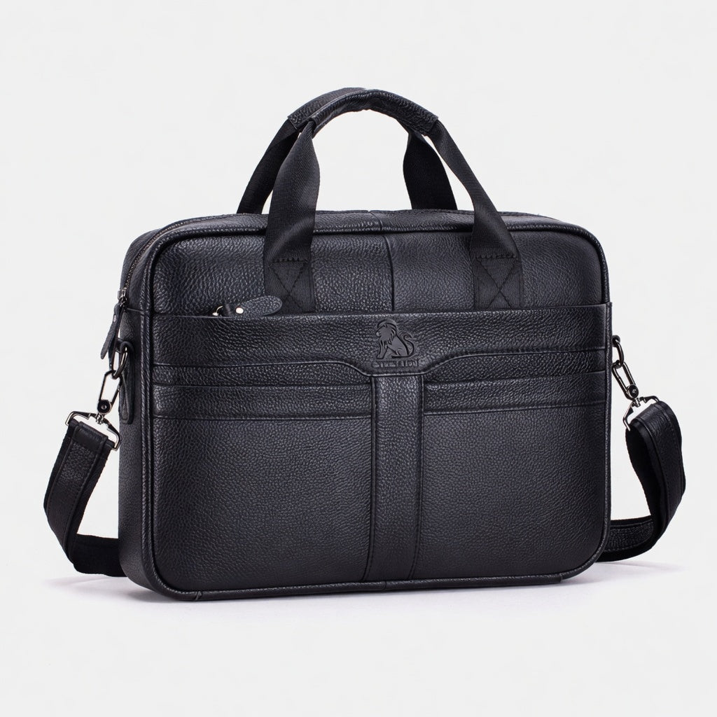 Men's Genuine Leather Laptop Briefcase 15.6 Black