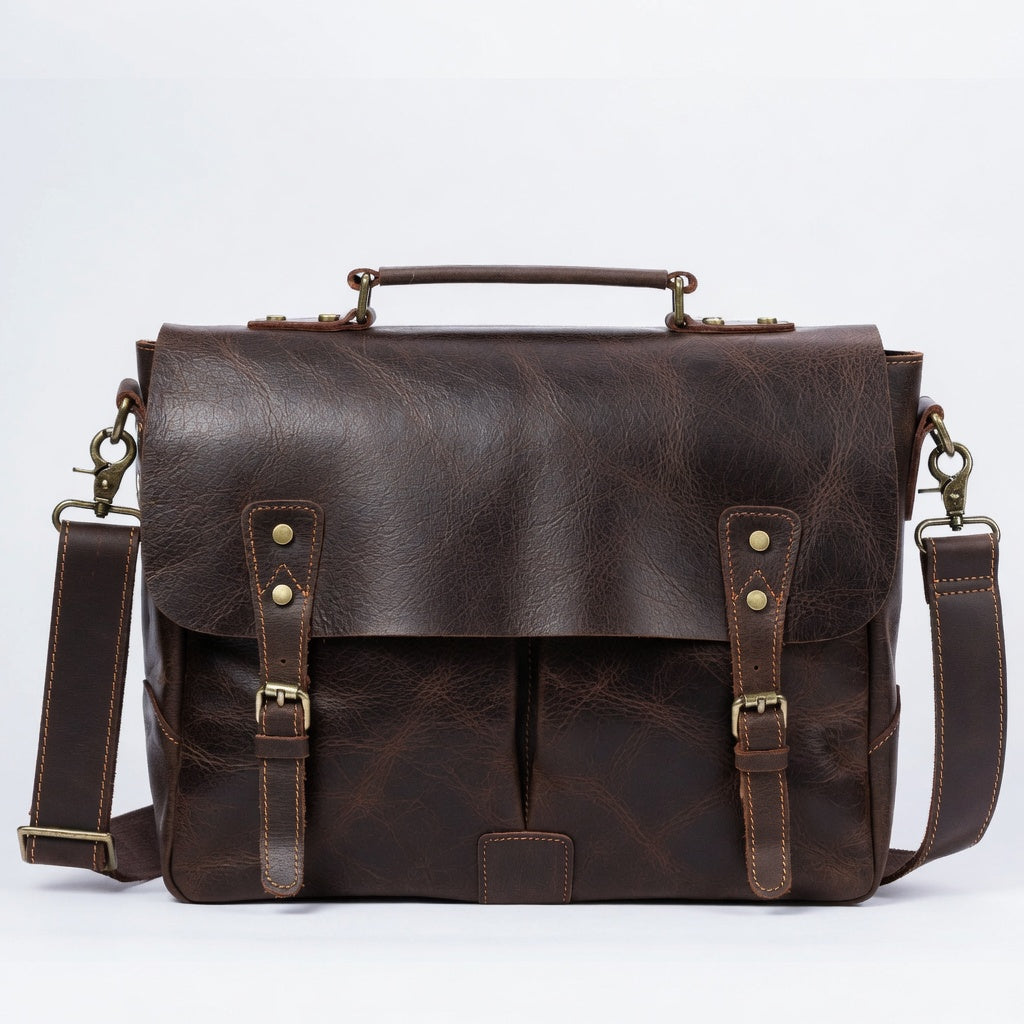 Men's 15" Genuine Leather Messenger Bag Coffee