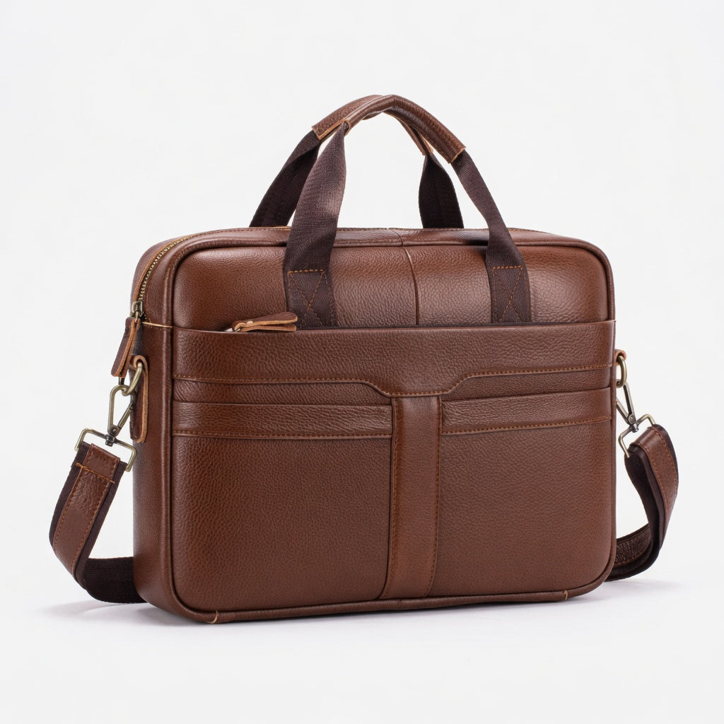 Men's Genuine Leather Laptop Briefcase 15.6 Brown