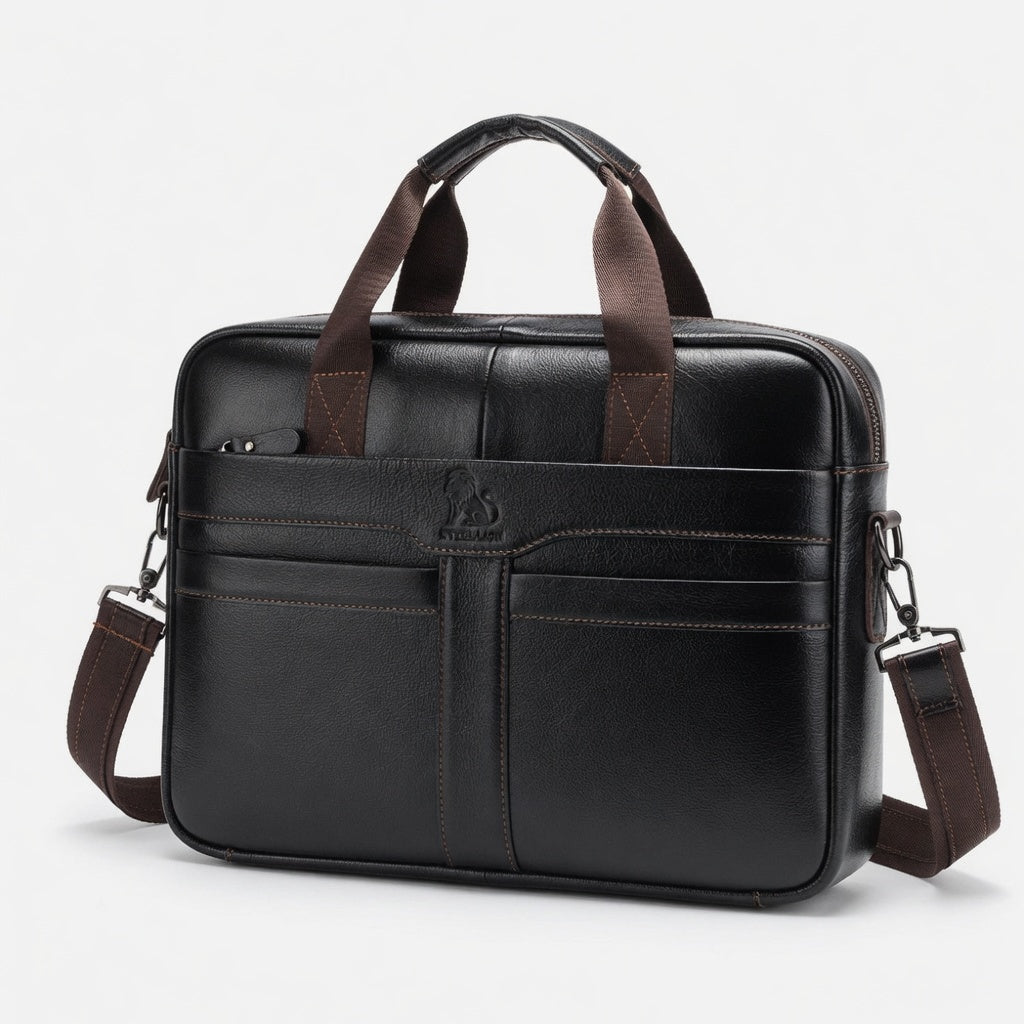 Men's Genuine Leather Laptop Briefcase 15.6 Coffee